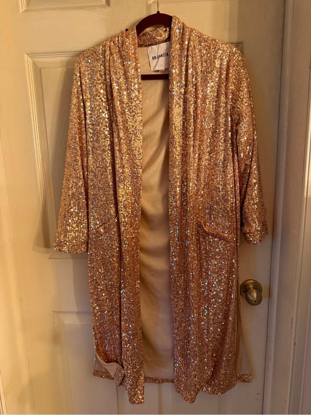 BB Dakota Metallic Rose Gold Sequin Kimono Duster